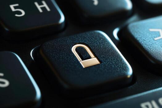 A close up of a black keyboard with a padlock on it photo