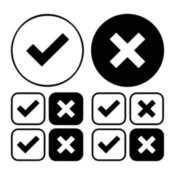 Checkmark and cross symbols in circles and squares icon vector