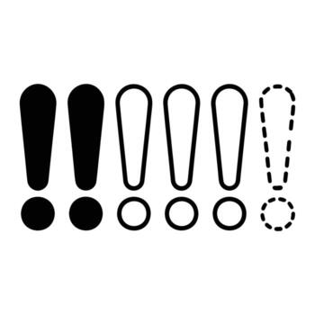 Black exclamation marks and dots in varying styles punctuation symbol vector