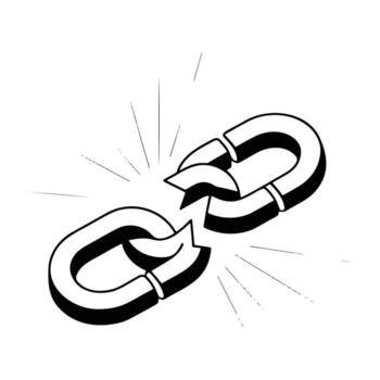 Broken chain link with radiating lines connection separation vector