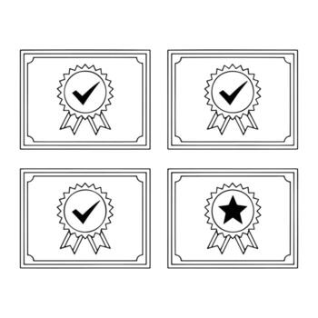 Four Certificates With Checkmarks And Star award recognition vector