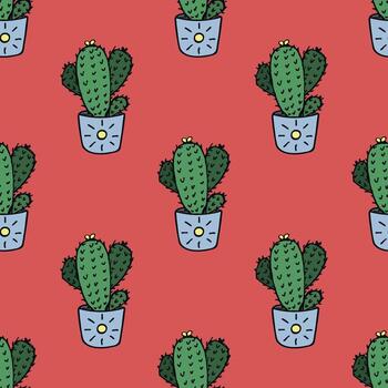 doodle print Seamless pattern with cactus doodle for decorative print, wrapping paper, greeting cards and fabric vector