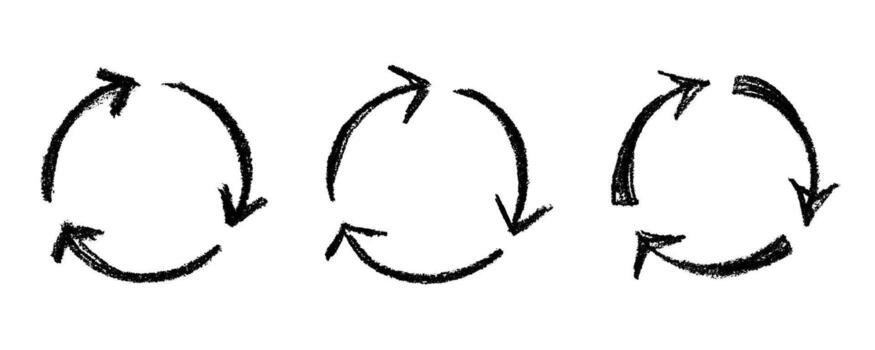 Set of hand drawn recycle arrow icon Recycling resources symbol Reuse of materials, zero waste, green environment, saving the planet reuse motion vector