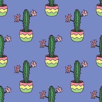 Seamless pattern with cactus doodle for decorative print, wrapping paper, greeting cards and fabric doodle print vector