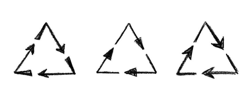 Set of hand drawn recycle arrow icon Recycling resources symbol Reuse of materials, zero waste, green environment, saving the planet waste rotation vector