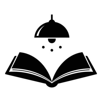 Black open book under a pendant lamp with light dots knowledge vector