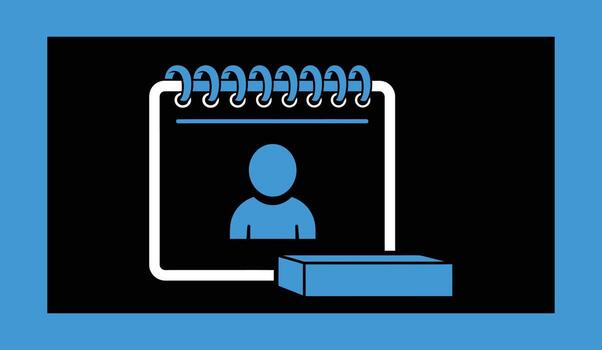 Blue spiral notebook with person icon and block graphic binding vector