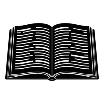 Black open book with white horizontal lines on pages reading knowledge vector
