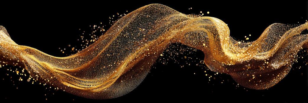 Elegant Flowing Gold Particles on Black Background Creating a Magical and Dreamy Atmosphere for Festive Celebrations photo