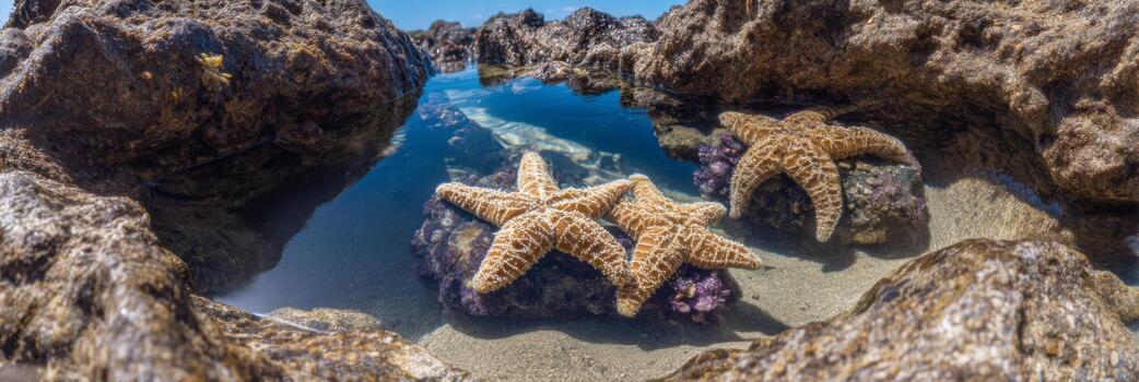 Starfish Resting on Rocky Shore Under Clear Blue Sky in Tranquil Tide Pool Environment photo