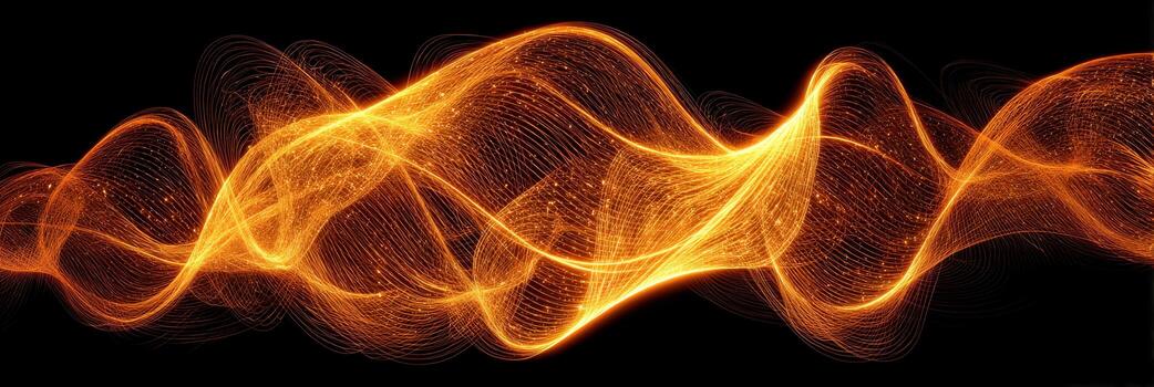 Abstract glowing waves of orange light in a dark background creating a mesmerizing visual effect for creative projects photo