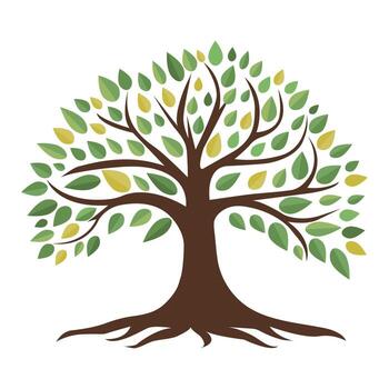 Abstract vibrant tree with roots logo design. Tree of life. isolated on white background. vector