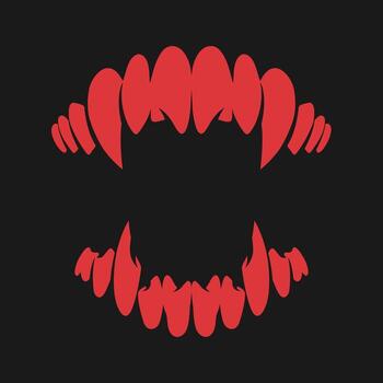 Red monster vampire teeth with long sharp fangs on black background vector