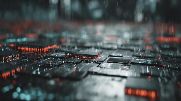 An abstract digital landscape evokes a sense of complex interconnectedness, featuring glowing lines and blurred forms suggesting data streams within a futuristic network environment. photo