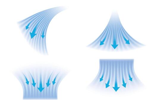 conjunto de frío flujo de aire corrientes con flecha en blanco antecedentes. ilustración para aire acondicionamiento y calefacción sistemas vector