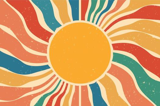 Sun rays in retro style. Vibrant grunge effect. vector
