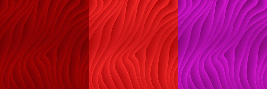 Set of abstract scenes with wavy pattern. Collection of luxurious soft multilayer striped backgrounds. vector