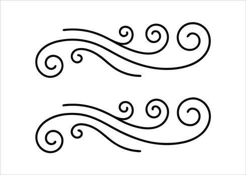 Abstract thin line flowing wave wind icons set representing natural air movement and weather patterns in a monochrome palette vector