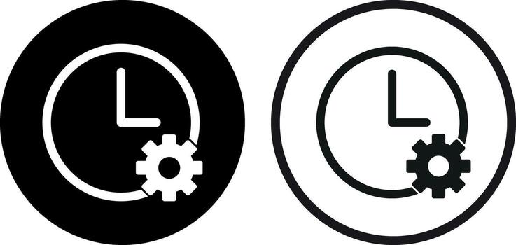 Time management icon set in two styles . Time settings icon . Cogwheel with clock icon . illustration vector
