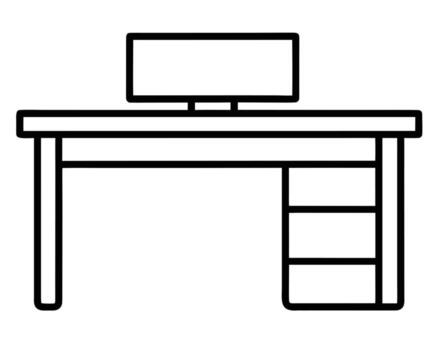 Simple Line Drawing of a Modern Office Desk with Monitor, Minimalist Home Workspace Setup, Clean and Efficient Design vector