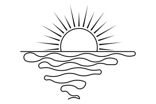 Simple continuous one line drawing of sunset in minimalist design vector