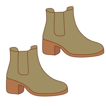A pair of stylish ankle boots in a muted green color with a chunky heel. The boots feature a simple design with elastic side panels. vector