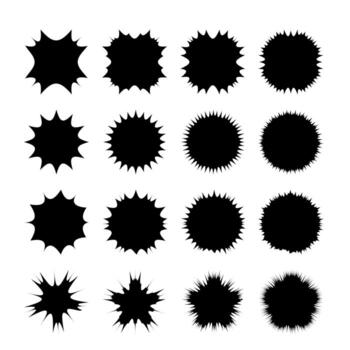 Set of Starburst and Sunburst Silhouettes. Suitable for badges, stickers, stamps, templates and modern graphic design projects that require bold, high-contrast elements. vector