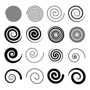 Set of Spiral Patterns Elements. Each design offers a distinct visual effect, perfect for abstract art, backgrounds, decorations, logos and creative graphic projects. vector