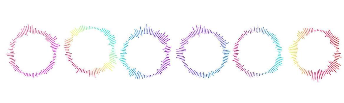 Rainbow colored radial wave pattern with glowing neon tones. Abstract representation of music frequencies in a bright, modern . vector