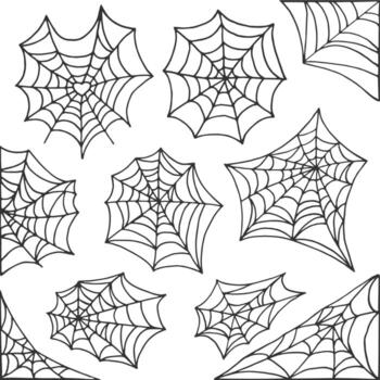 Hand drawn spider web Halloween symbol. Cobweb decoration elements collection. Halloween cobweb frame and borders for scary design vector