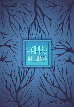 Halloween background with tree branches. Blue halloween background with text vector