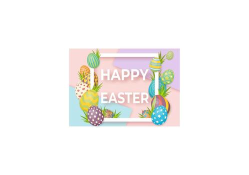 Easter template with white frame and eggs. Card with eggs and grass vector