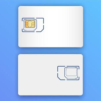 Blank realistic SIM card. Back and front view. Mobile phone chip vector