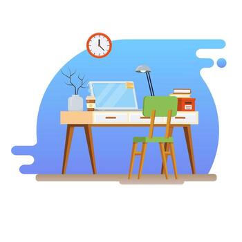 Concept of workplace with computer and office equipment. Creative Workspace vector