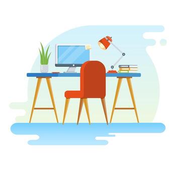 Concept of workplace with computer. Flat illustration of Creative Workspace vector