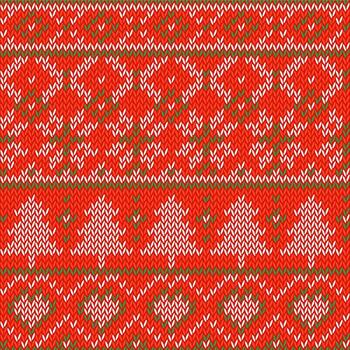 Knitted Christmas background. Seamless pattern. Nordic background with heart, snowflake, ornaments, tree. Seamless Knitting Pattern vector