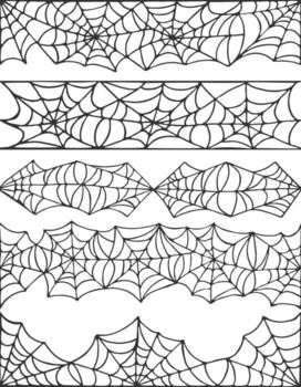 Hand Drawn Spider web Halloween symbol. Cobweb decoration elements collection. Halloween cobweb seamless borders for scary design vector