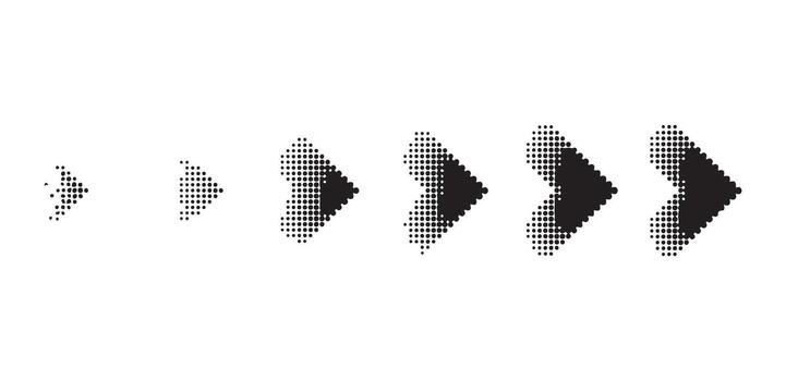 Progression of five right-pointing arrows made of dots Keywords arrows, progression, sequence vector