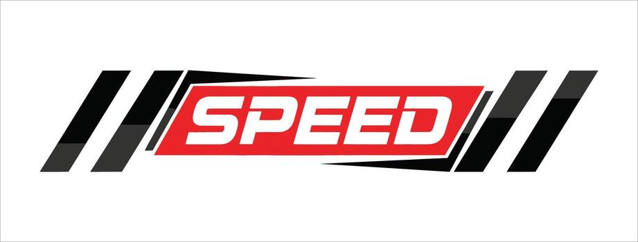 Red rectangle with white text SPED and black graphic elements speed word vector