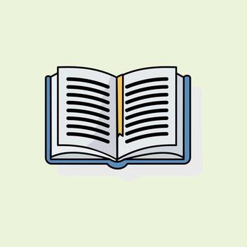 Minimalist flat style open book illustration with page marker, symbolizing reading, knowledge and learning. vector