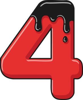 Red number four with black paint dripping illustration in format for creative graphic design and digital art projects vector