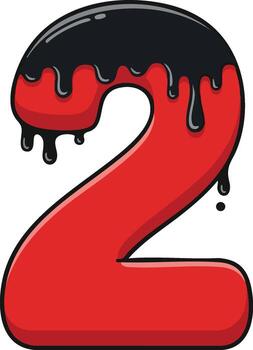 Number two character with red base and black dripping paint effect illustration design vector