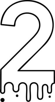 Number two outline with melting effect black line art style illustration for design use vector
