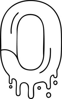 Melting zero number outline design with drip effect for creative digital use and graphic projects vector