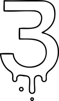 número Tres con derritiendo efecto creativo ilustración diseño Arte estilo moderno mínimo línea dibujo vector