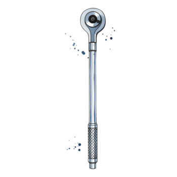 A shiny metallic tool with a circular head and a textured handle on a solid color background on transparent background png
