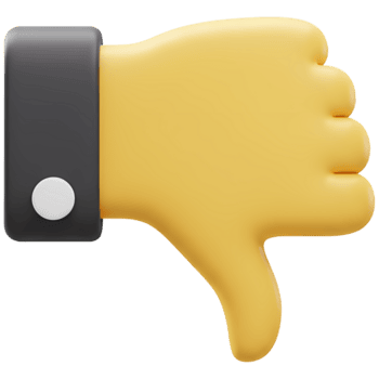 A yellow hand with thumb down gesture and a gray sleeve with a white button on an isolated view on transparent background png