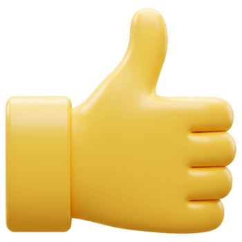 A yellow hand giving a thumbs up gesture with a clean and simple design on a plain solid color canvas on transparent background png
