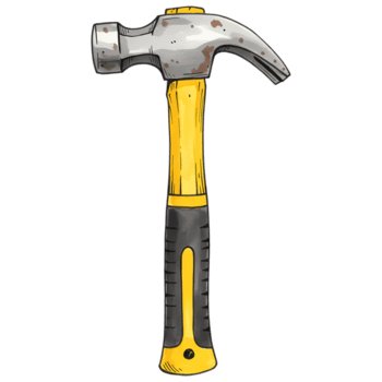 un' cartone animato stile martello con un' giallo e grigio maniglia su un' pianura ambientazione illustrazione centrato Visualizza su trasparente sfondo png