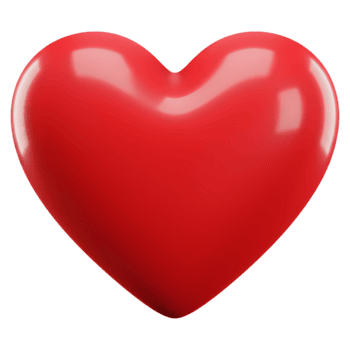 A single shiny red heart shape object centered on a plain solid color space with soft lighting effects on transparent background png